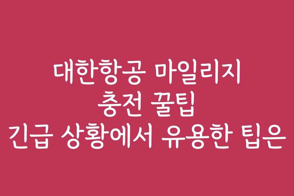 대한항공 마일리지 충전 꿀팁 긴급 상황에서 유용한 팁은