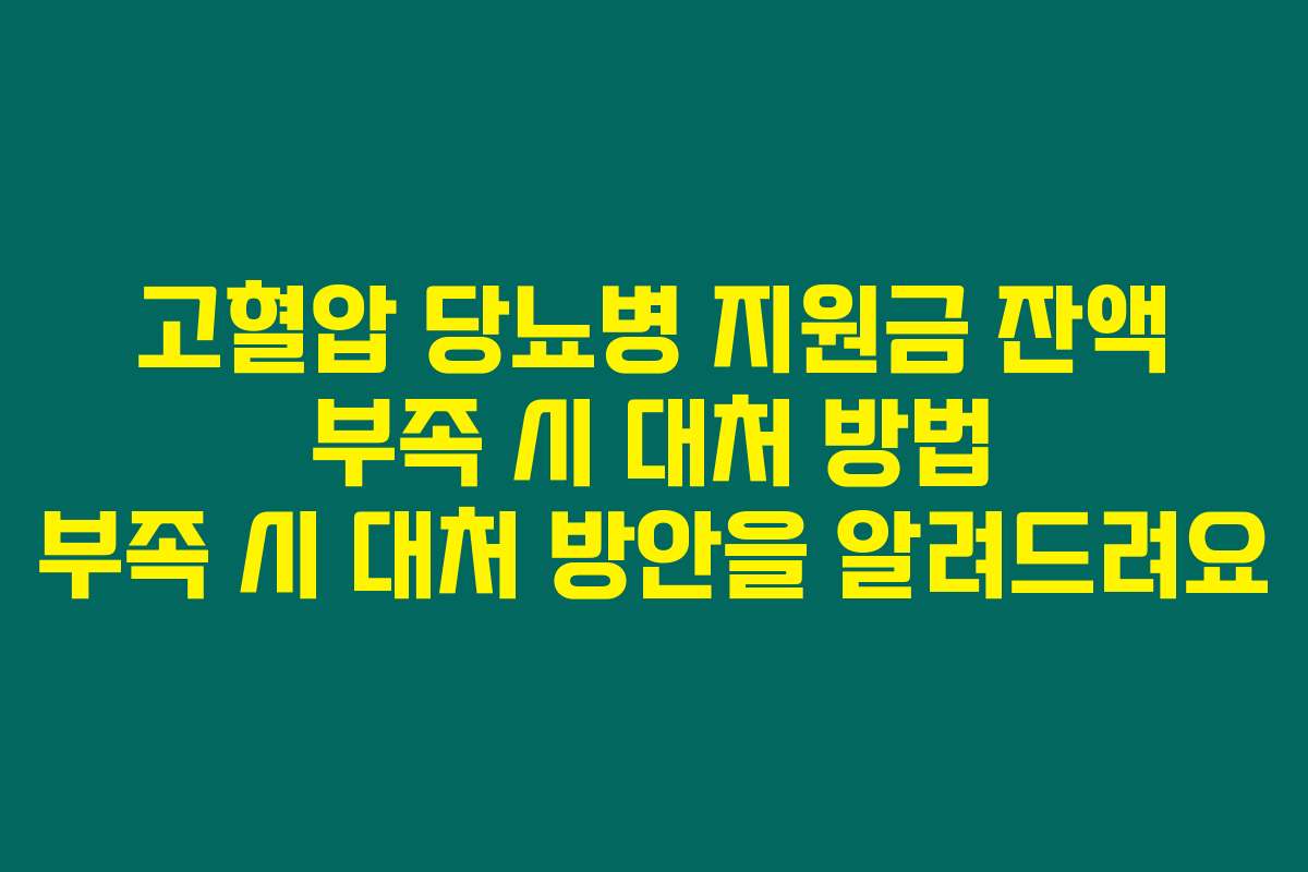 고혈압 당뇨병 지원금 잔액 부족 시 대처 방법 부족 시 대처 방안을 알려드려요