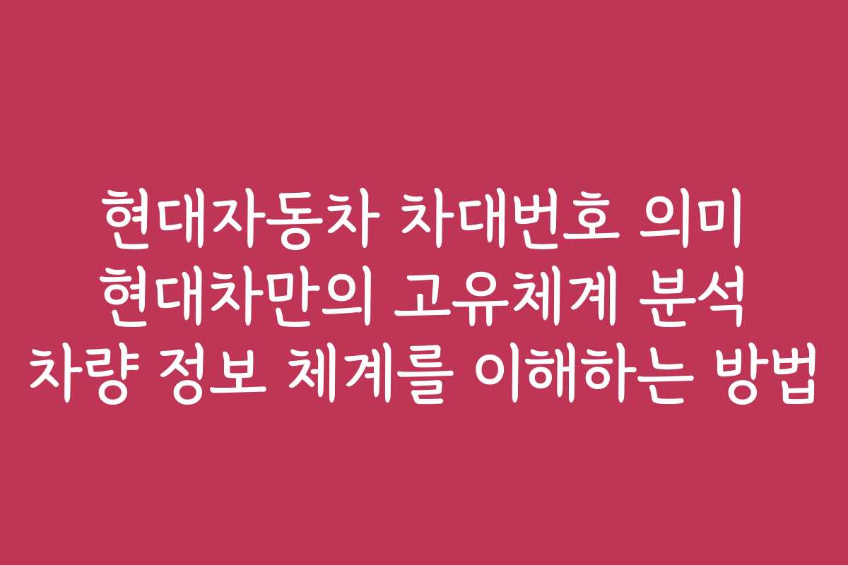 현대자동차 차대번호 의미 현대차만의 고유체계 분석 차량 정보 체계를 이해하는 방법