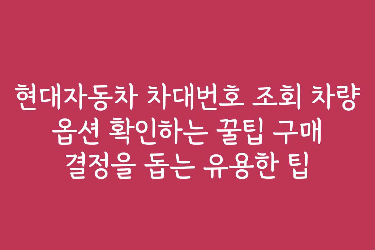 현대자동차 차대번호 조회 차량 옵션 확인하는 꿀팁 구매 결정을 돕는 유용한 팁