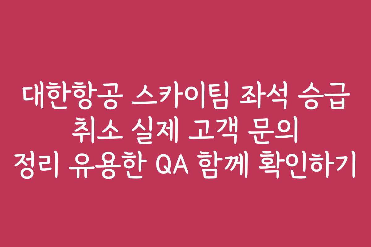 대한항공 스카이팀 좌석 승급 취소 실제 고객 문의 정리 유용한 QA 함께 확인하기