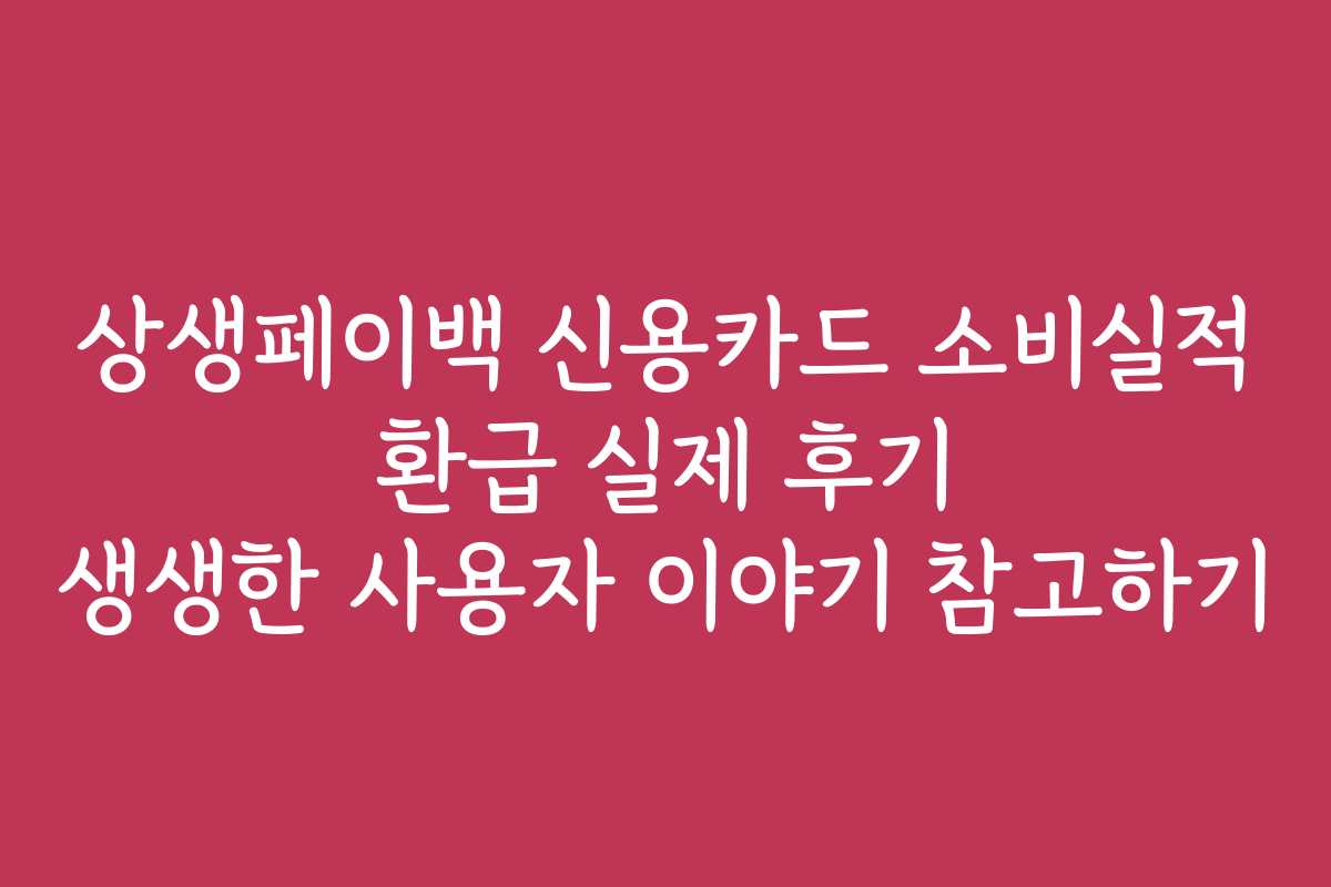 상생페이백 신용카드 소비실적 환급 실제 후기 생생한 사용자 이야기 참고하기