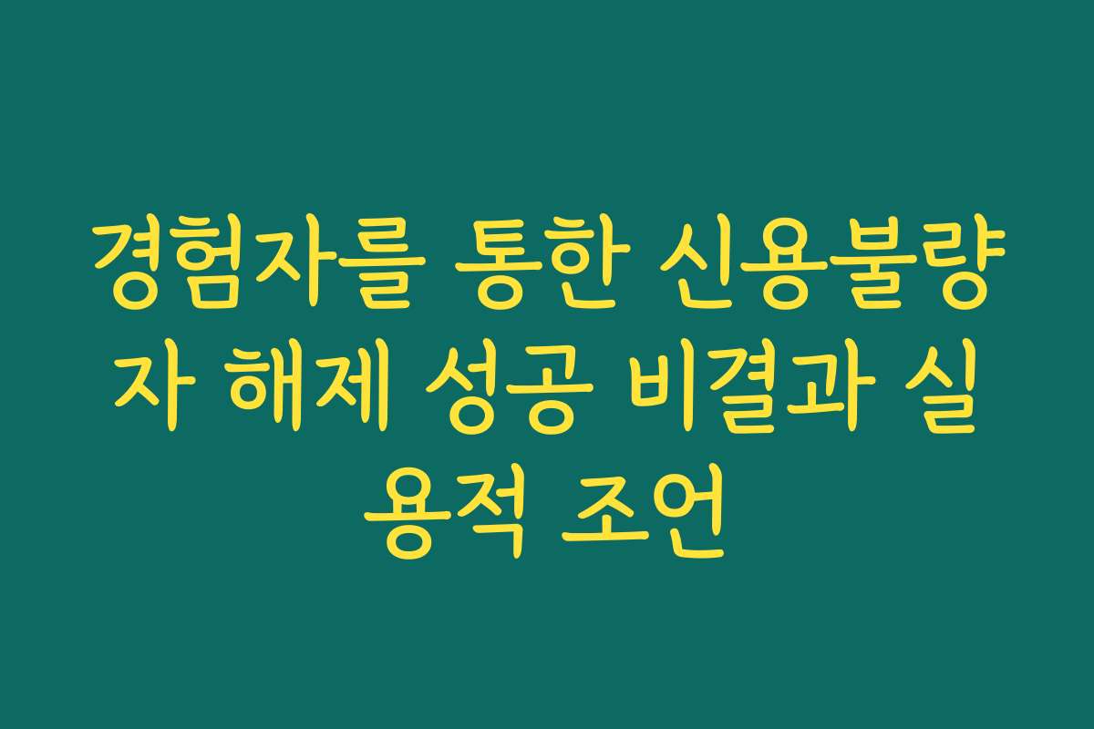경험자를 통한 신용불량자 해제 성공 비결과 실용적 조언