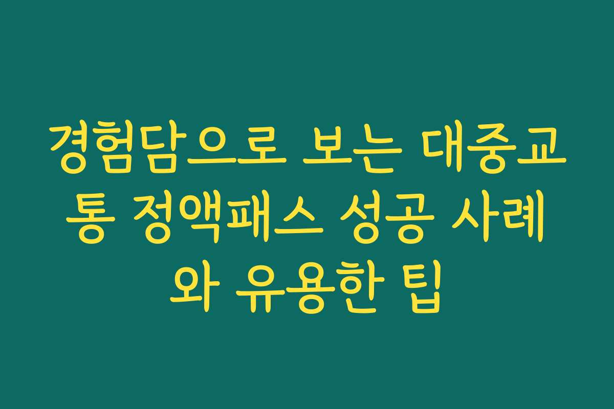 경험담으로 보는 대중교통 정액패스 성공 사례와 유용한 팁