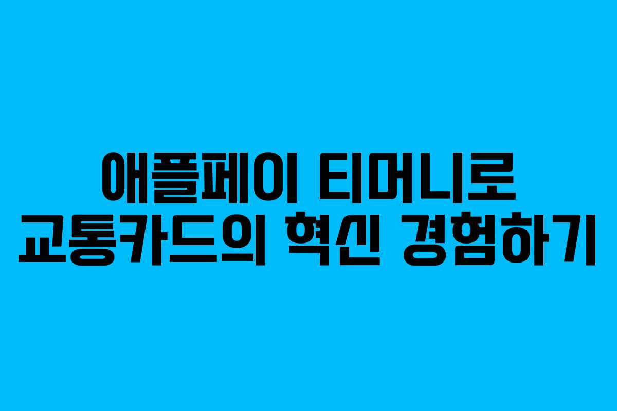 애플페이 티머니로 교통카드의 혁신 경험하기 애플페이 티머니로 교통카드의 혁신 경험하기