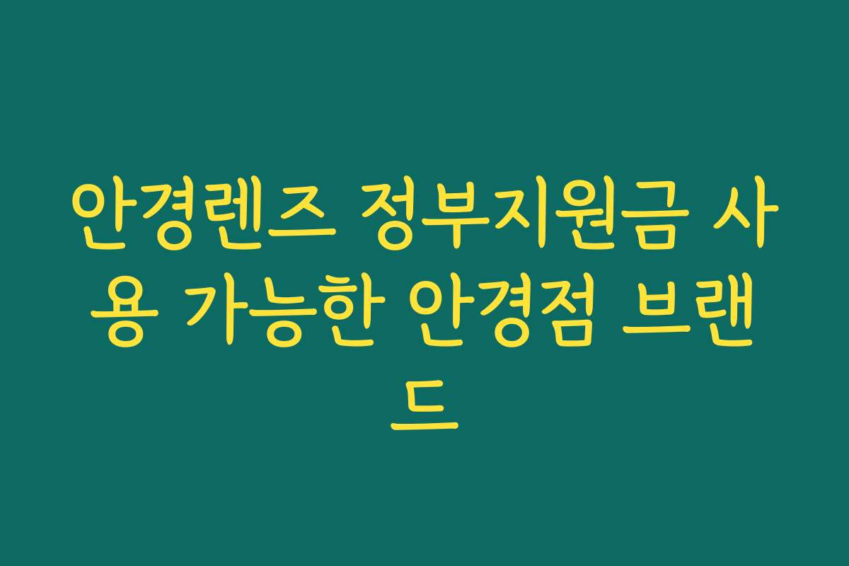 안경렌즈 정부지원금 사용 가능한 안경점 브랜드
