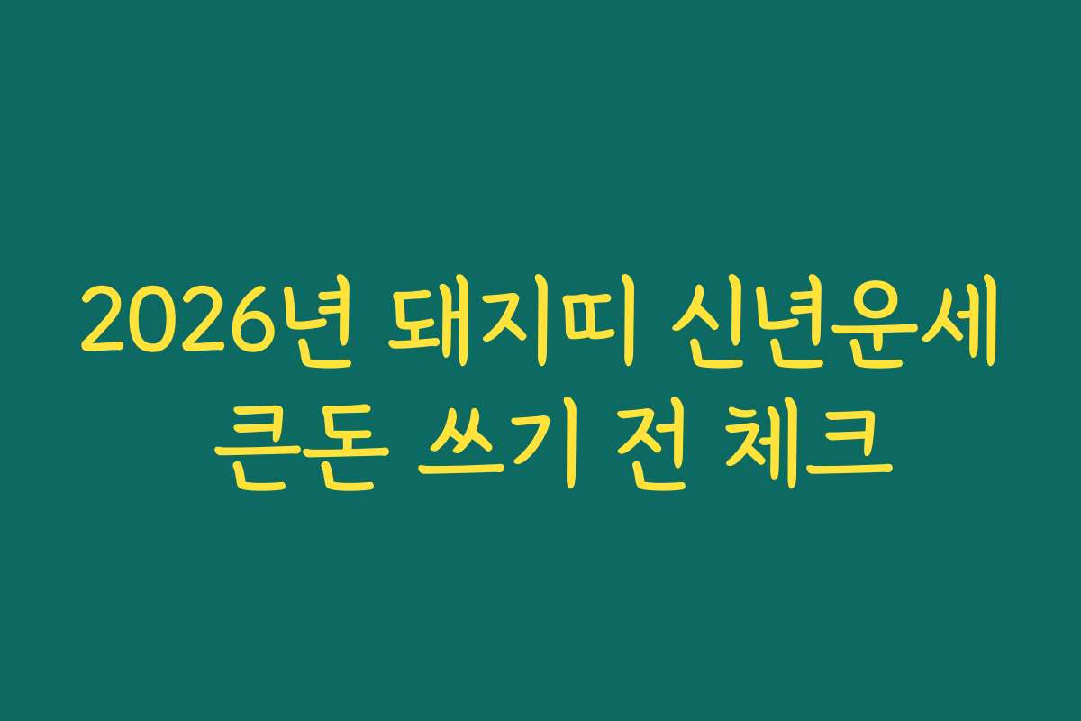 2026년 돼지띠 신년운세 큰돈 쓰기 전 체크