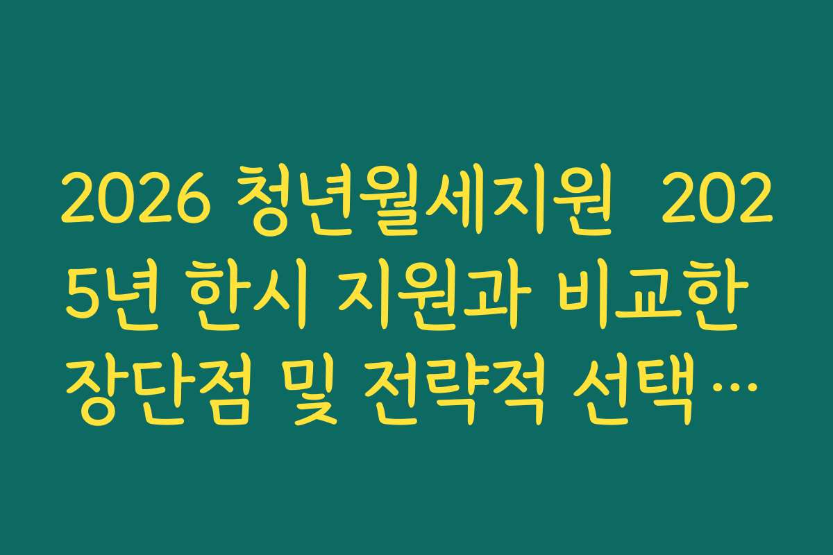 2026 청년월세지원  2025년 한시 지원과 비교한 장단점 및 전략적 선택 가이드