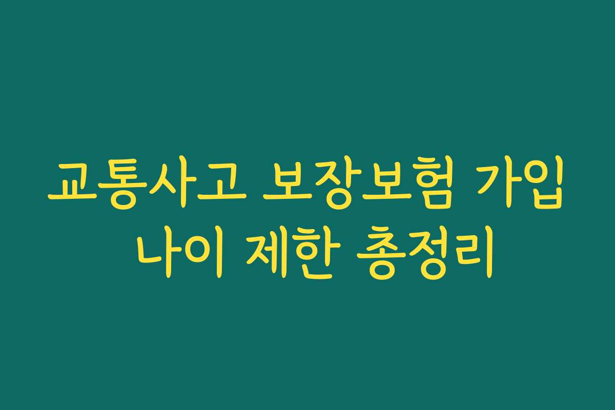 교통사고 보장보험 가입 나이 제한 총정리