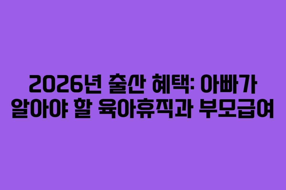 2026년 출산 혜택: 아빠가 알아야 할 육아휴직과 부모급여
