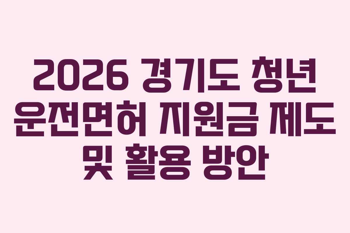 2026 경기도 청년 운전면허 지원금 제도 및 활용 방안