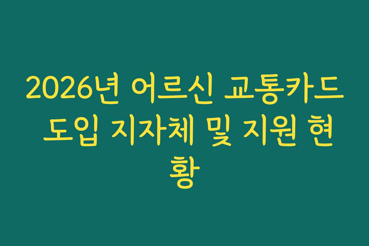 2026년 어르신 교통카드 도입 지자체 및 지원 현황