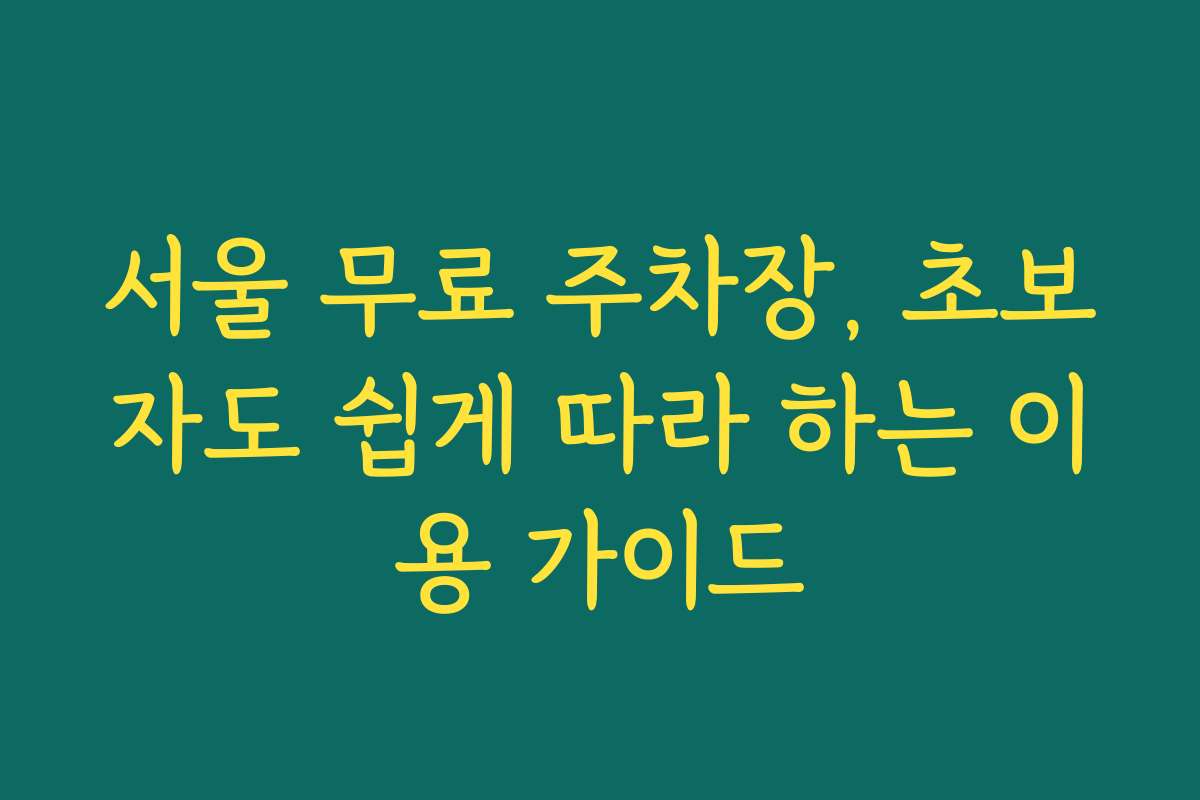 서울 무료 주차장, 초보자도 쉽게 따라 하는 이용 가이드