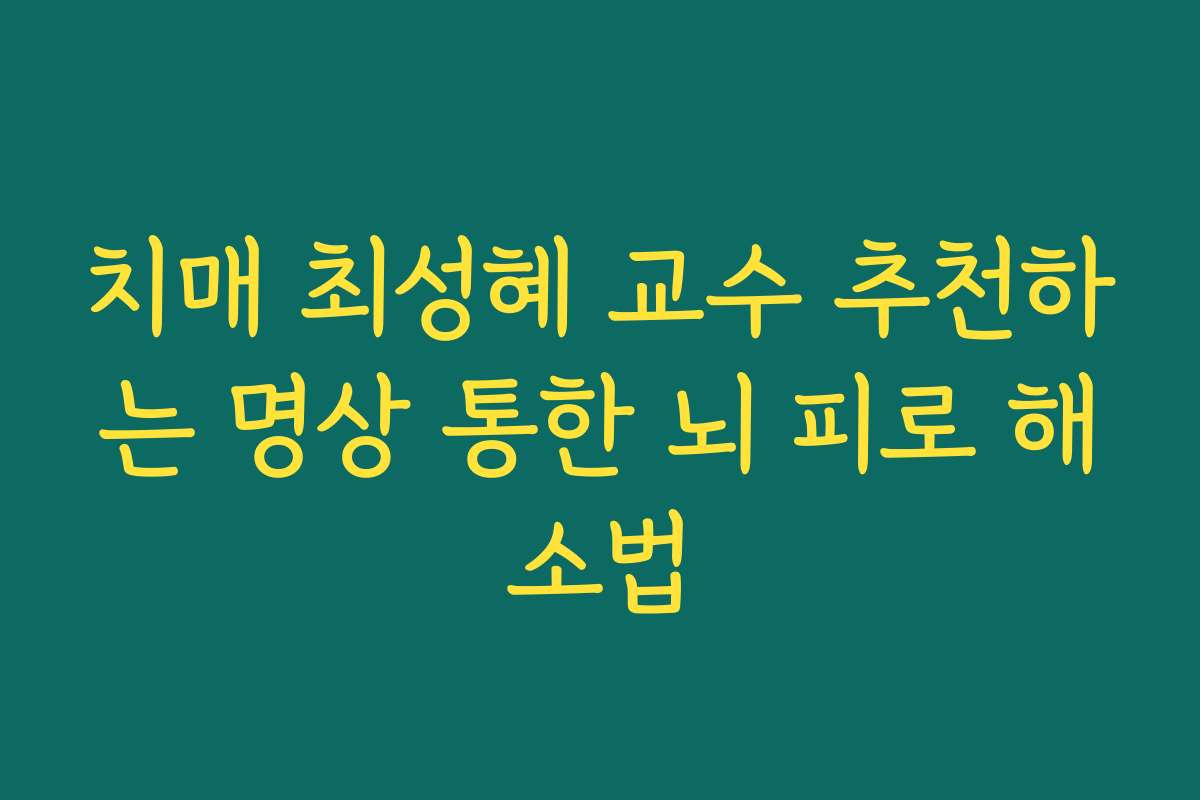 치매 최성혜 교수 추천하는 명상 통한 뇌 피로 해소법