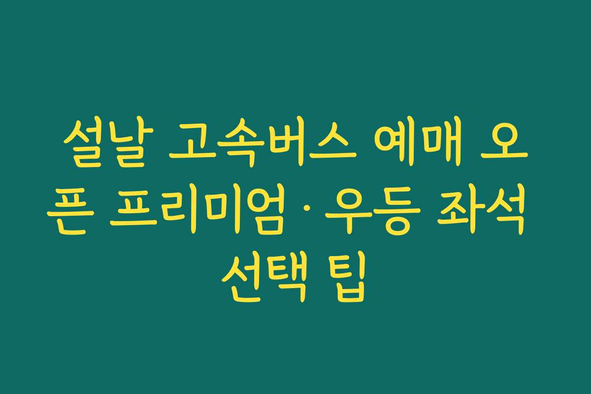 설날 고속버스 예매 오픈 프리미엄·우등 좌석 선택 팁