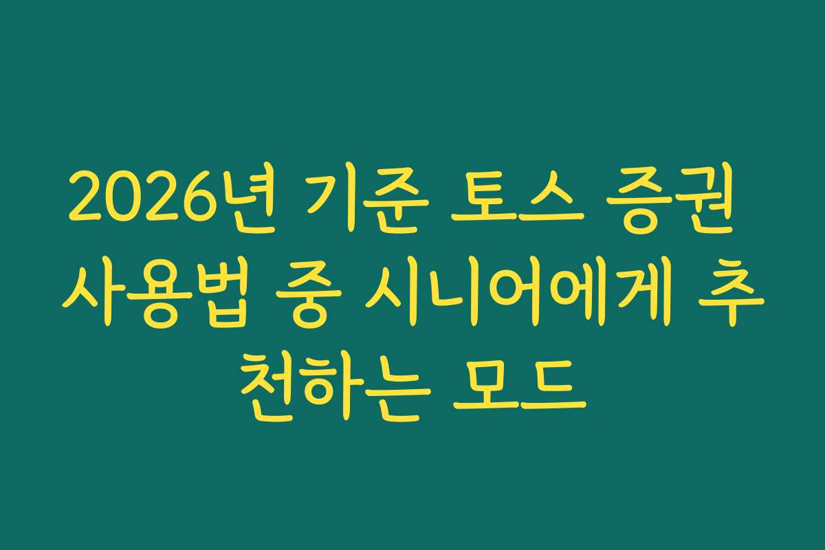 2026년 기준 토스 증권 사용법 중 시니어에게 추천하는 모드