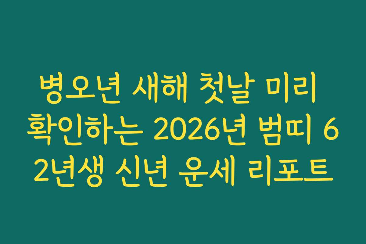 병오년 새해 첫날 미리 확인하는 2026년 범띠 62년생 신년 운세 리포트