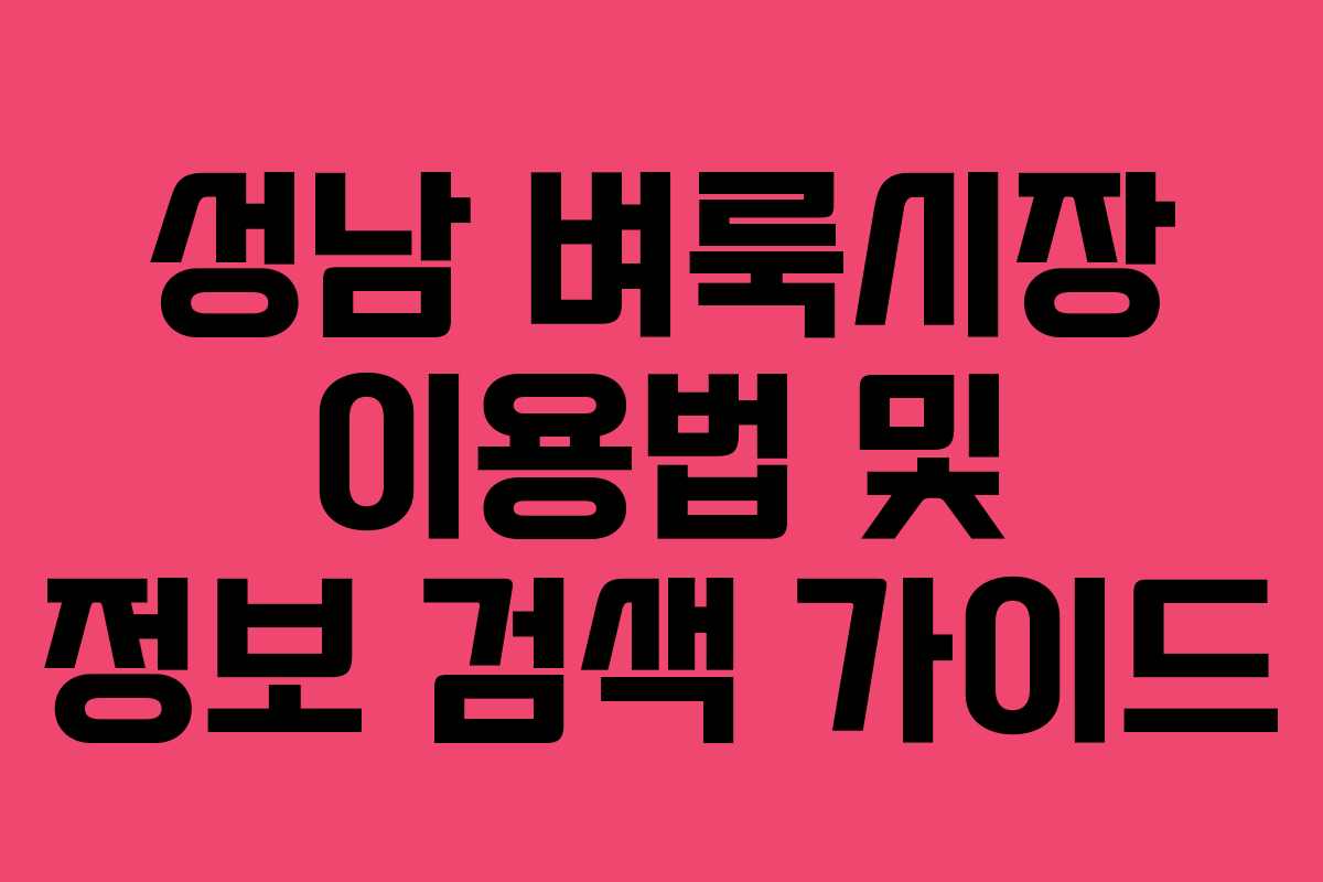 성남 벼룩시장 이용법 및 정보 검색 가이드