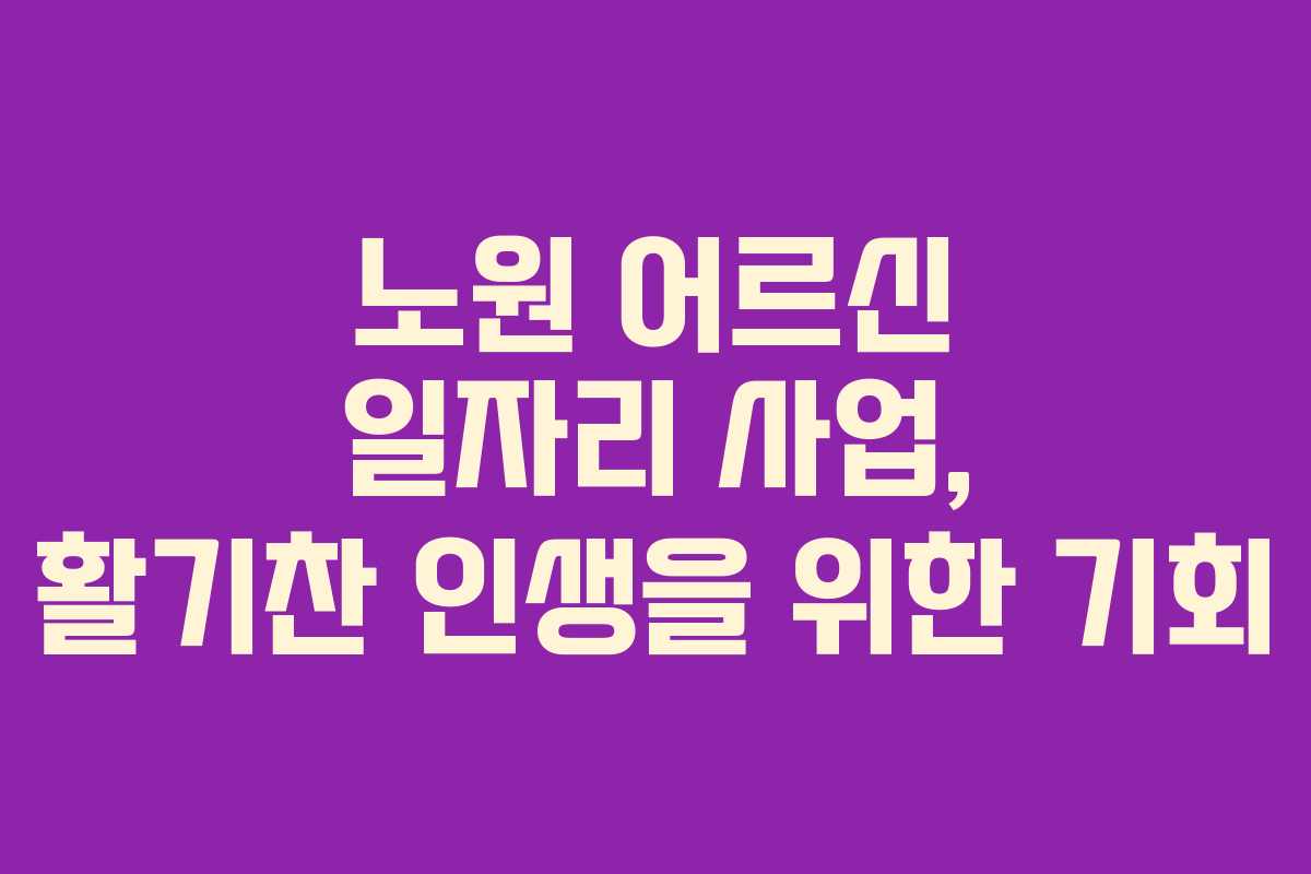 노원 어르신 일자리 사업, 활기찬 인생을 위한 기회