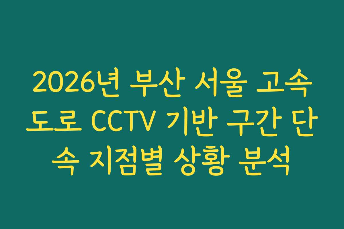 2026년 부산 서울 고속도로 CCTV 기반 구간 단속 지점별 상황 분석