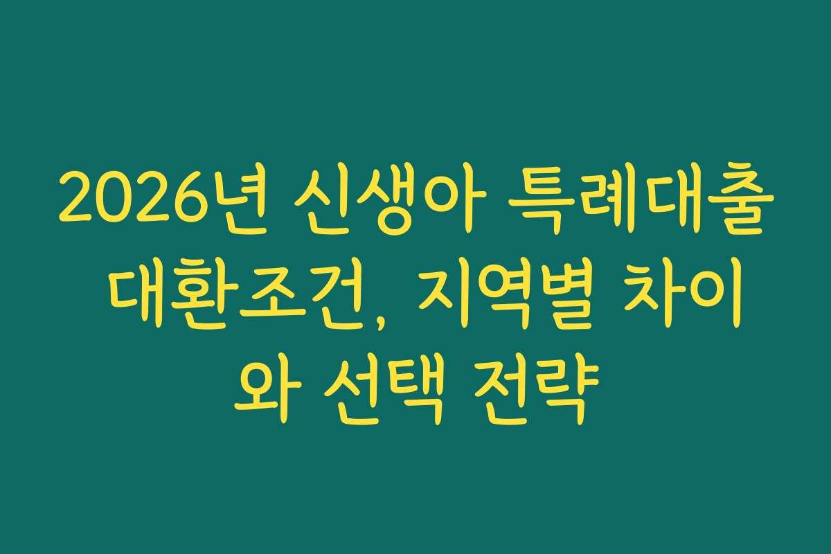 2026년 신생아 특례대출 대환조건, 지역별 차이와 선택 전략