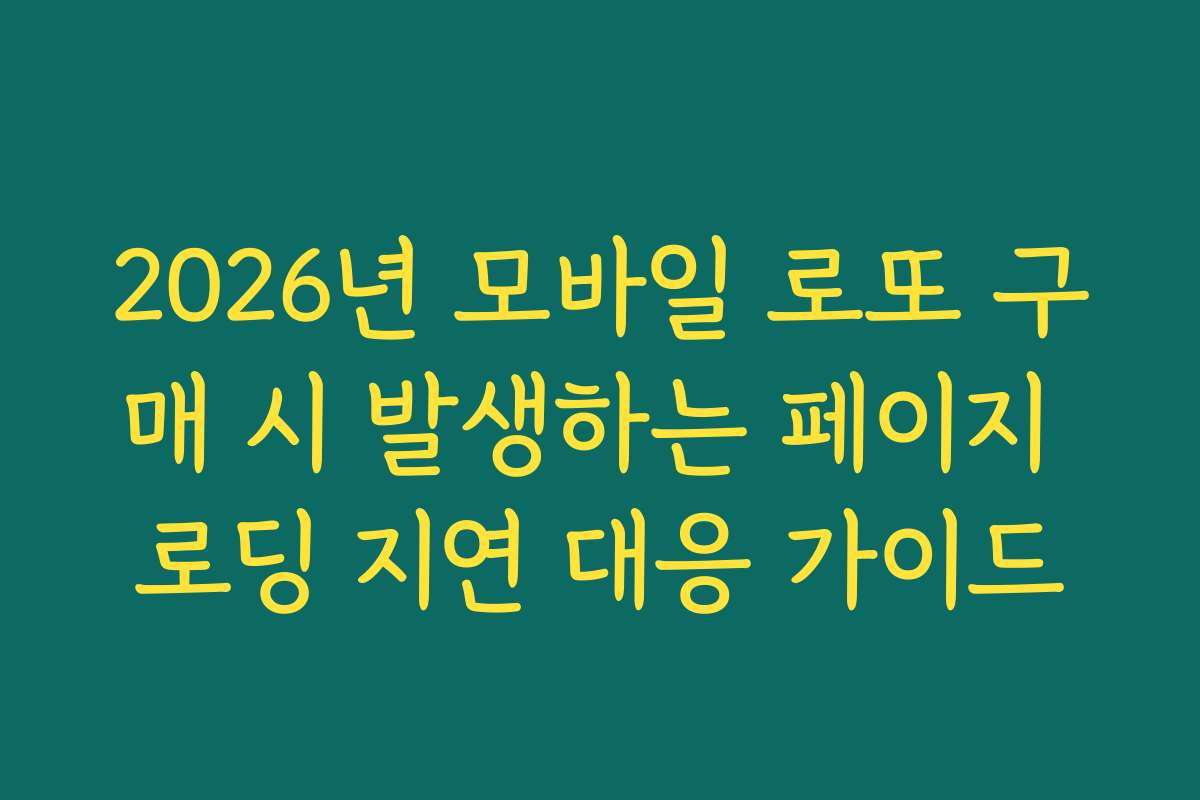 2026년 모바일 로또 구매 시 발생하는 페이지 로딩 지연 대응 가이드