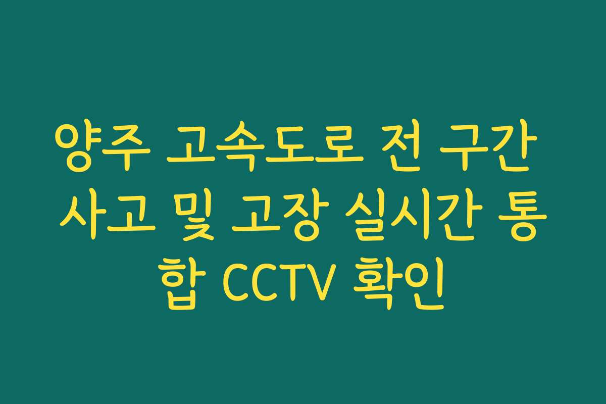 양주 고속도로 전 구간 사고 및 고장 실시간 통합 CCTV 확인