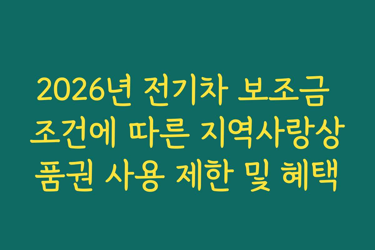 2026년 전기차 보조금 조건에 따른 지역사랑상품권 사용 제한 및 혜택