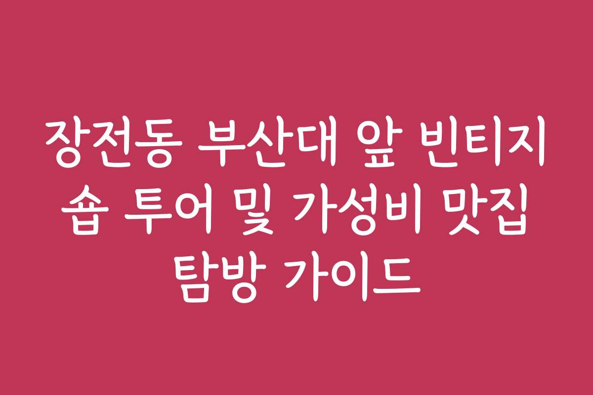 장전동 부산대 앞 빈티지 숍 투어 및 가성비 맛집 탐방 가이드