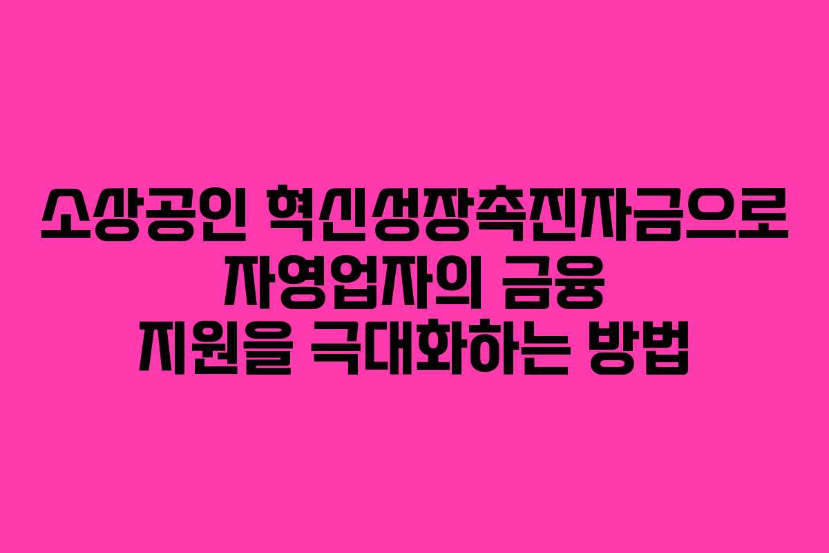 소상공인 혁신성장촉진자금으로 자영업자의 금융 지원을 극대화하는 방법