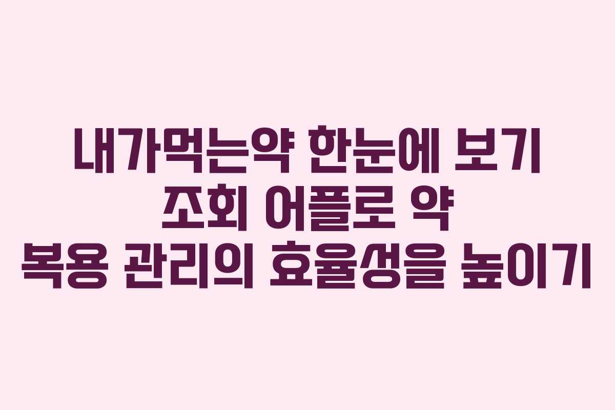 내가먹는약 한눈에 보기 조회 어플로 약 복용 관리의 효율성을 높이기