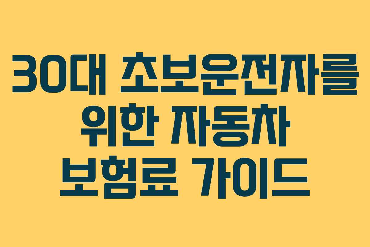 30대 초보운전자를 위한 자동차 보험료 가이드