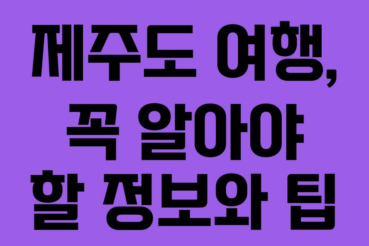제주도 여행, 꼭 알아야 할 정보와 팁