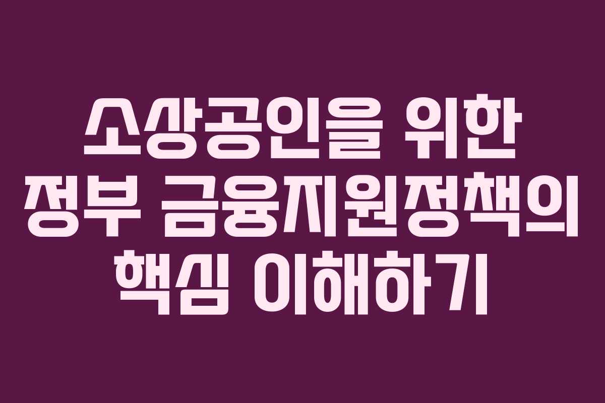 소상공인을 위한 정부 금융지원정책의 핵심 이해하기