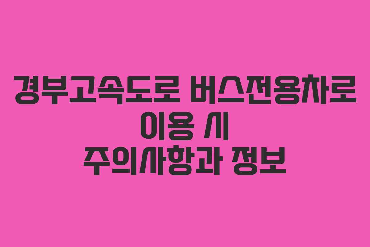 경부고속도로 버스전용차로 이용 시 주의사항과 정보