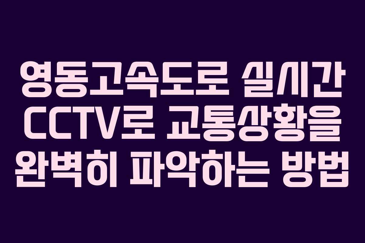 영동고속도로 실시간 CCTV로 교통상황을 완벽히 파악하는 방법