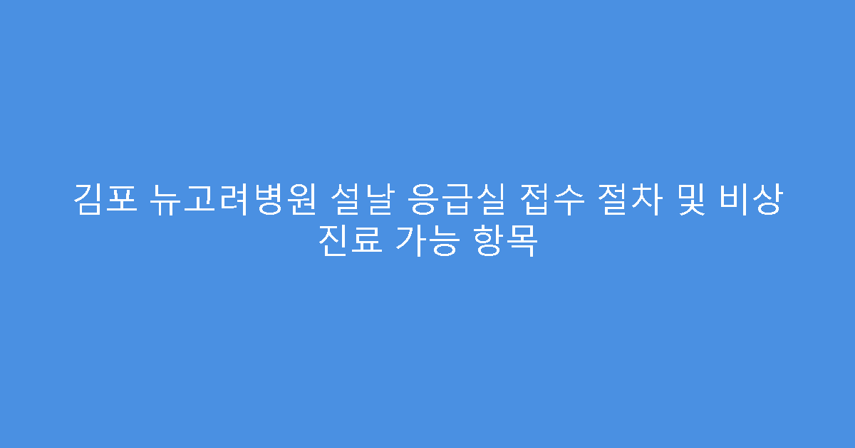 김포 뉴고려병원 설날 응급실 접수 절차 및 비상 진료 가능 항목