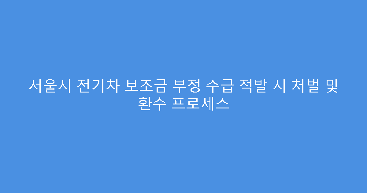 서울시 전기차 보조금 부정 수급 적발 시 처벌 및 환수 프로세스