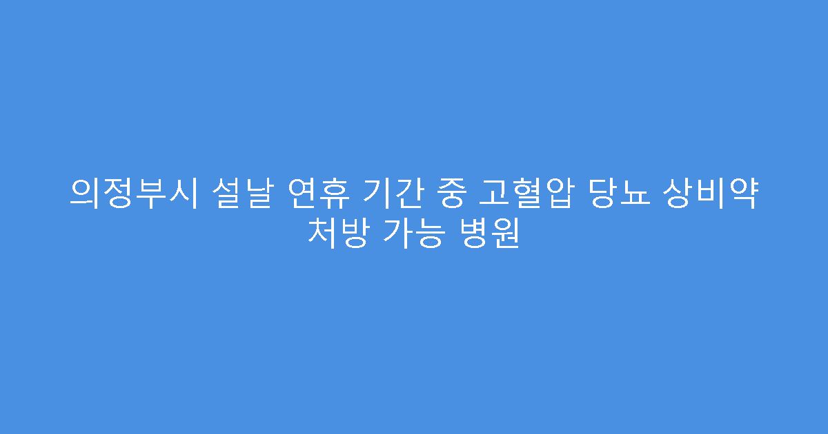 의정부시 설날 연휴 기간 중 고혈압 당뇨 상비약 처방 가능 병원
