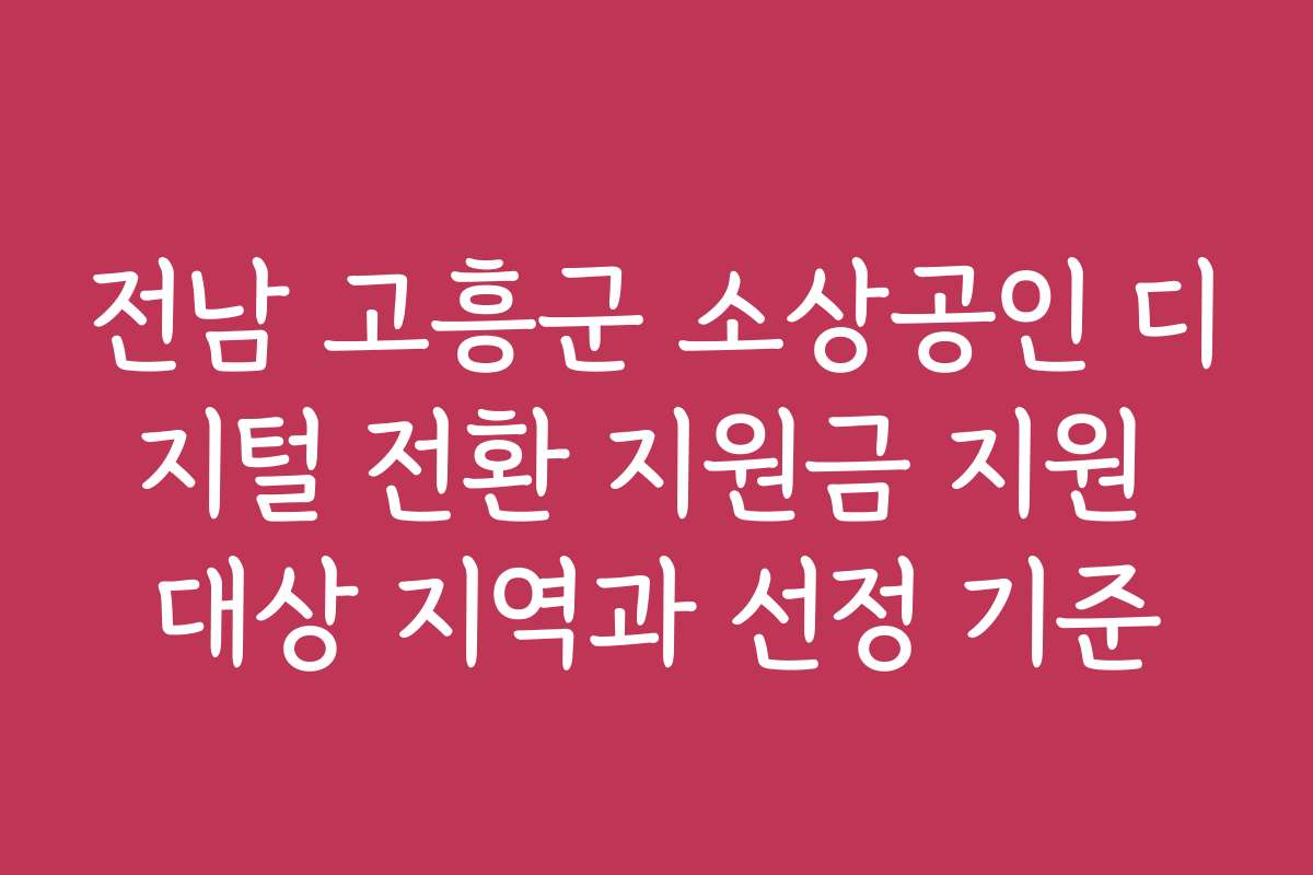 전남 고흥군 소상공인 디지털 전환 지원금 지원 대상 지역과 선정 기준