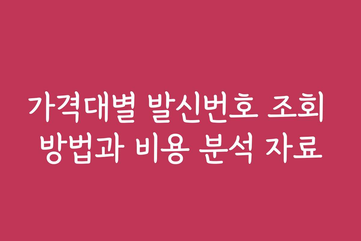 가격대별 발신번호 조회 방법과 비용 분석 자료