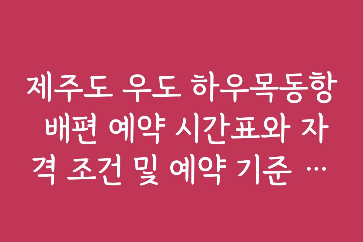 제주도 우도 하우목동항 배편 예약 시간표와 자격 조건 및 예약 기준 설명