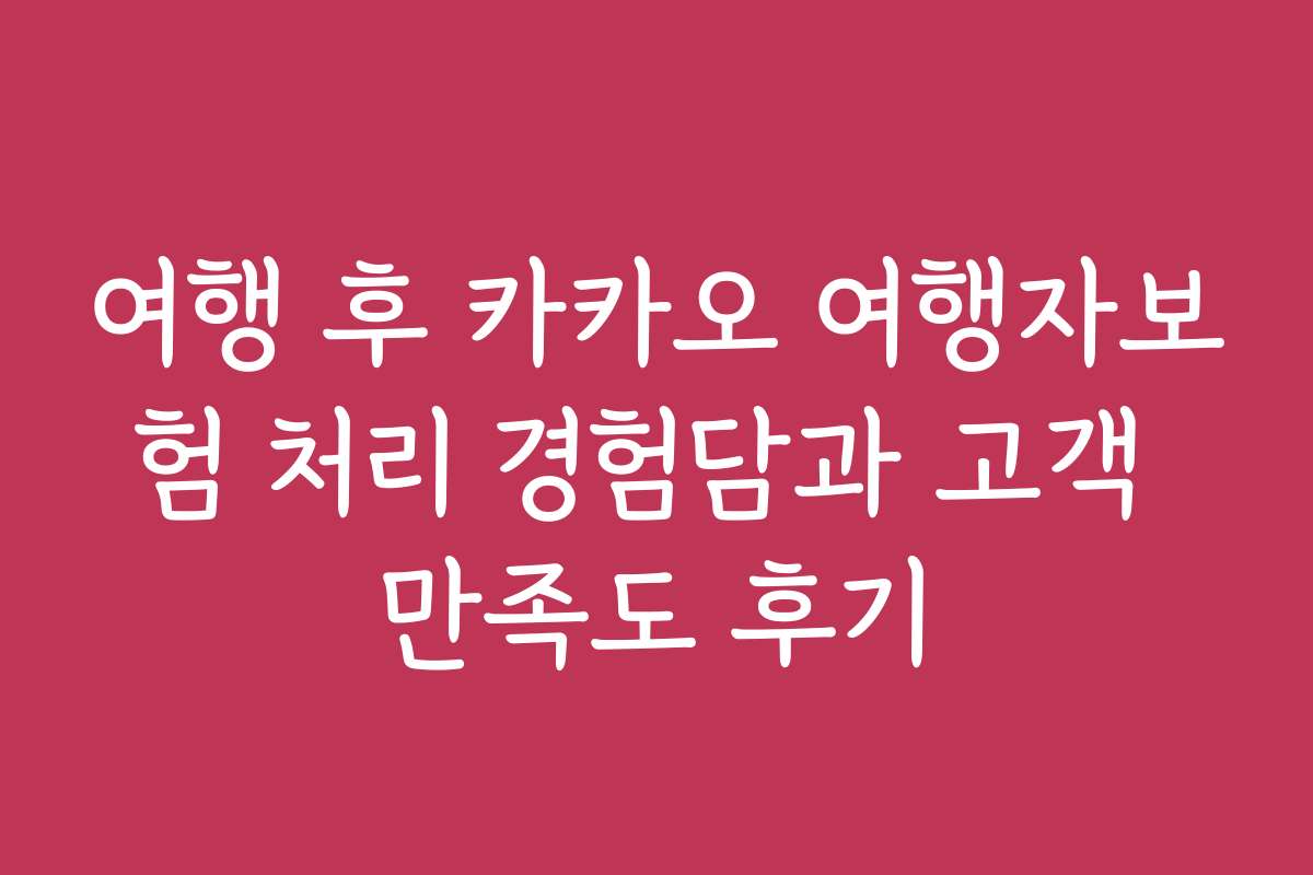 여행 후 카카오 여행자보험 처리 경험담과 고객 만족도 후기
