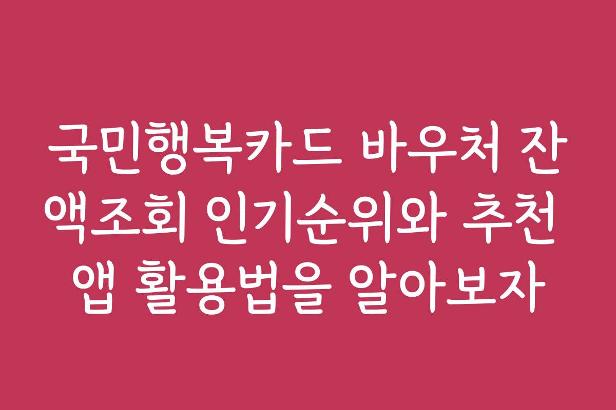 국민행복카드 바우처 잔액조회 인기순위와 추천 앱 활용법을 알아보자