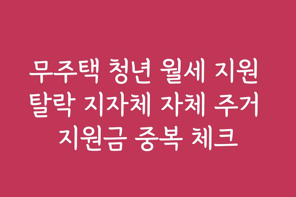 무주택 청년 월세 지원 탈락 지자체 자체 주거 지원금 중복 체크