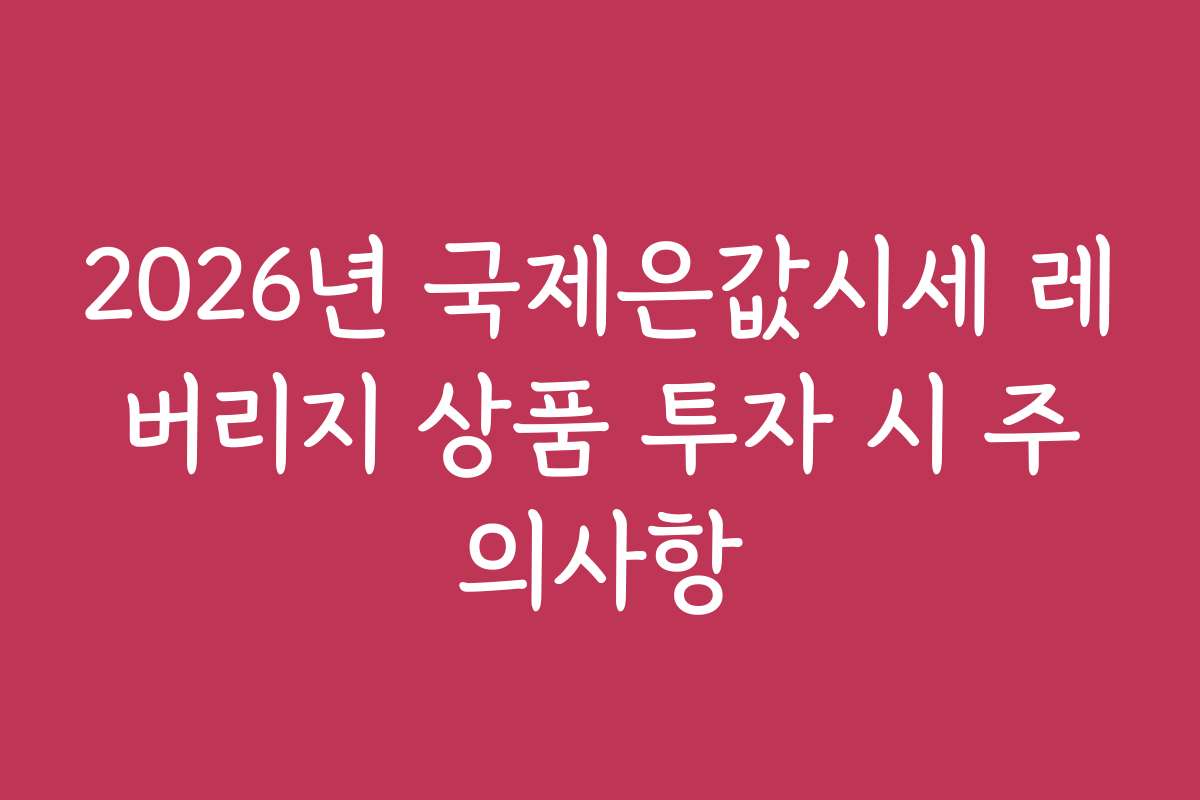 2026년 국제은값시세 레버리지 상품 투자 시 주의사항