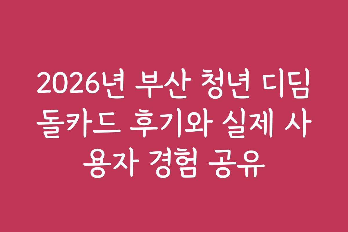 2026년 부산 청년 디딤돌카드 후기와 실제 사용자 경험 공유