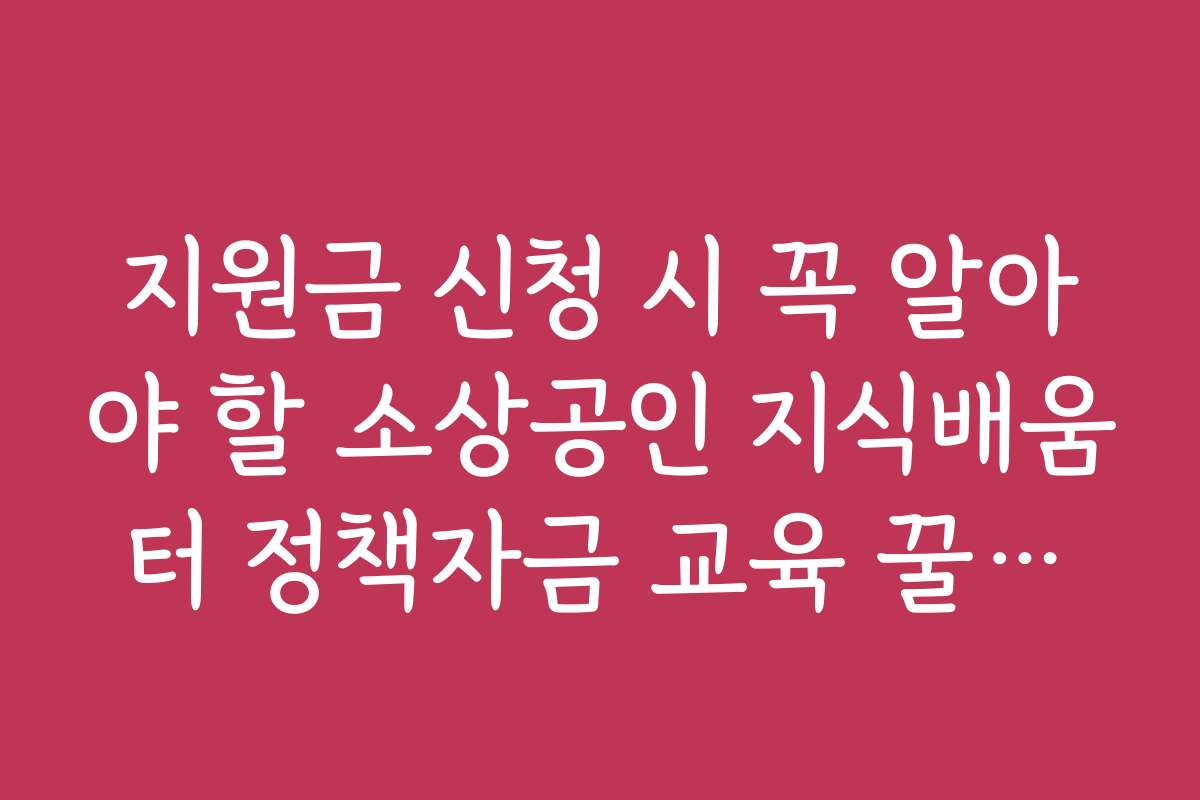 지원금 신청 시 꼭 알아야 할 소상공인 지식배움터 정책자금 교육 꿀팁과 노하우