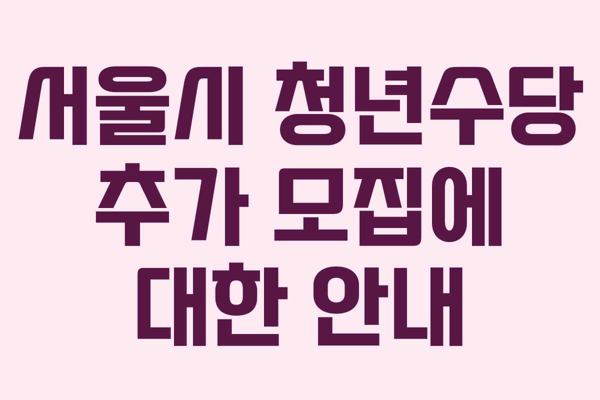 서울시 청년수당 추가 모집에 대한 안내