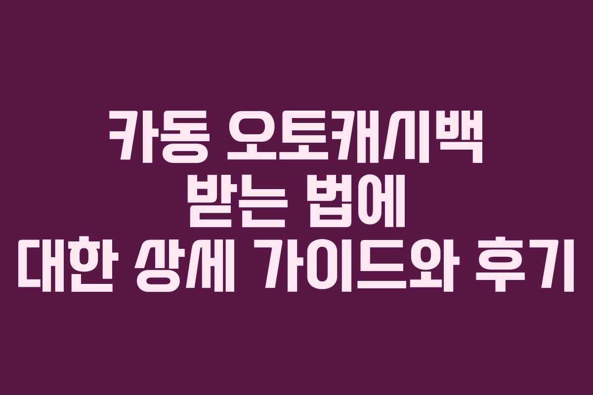 카동 오토캐시백 받는 법에 대한 상세 가이드와 후기